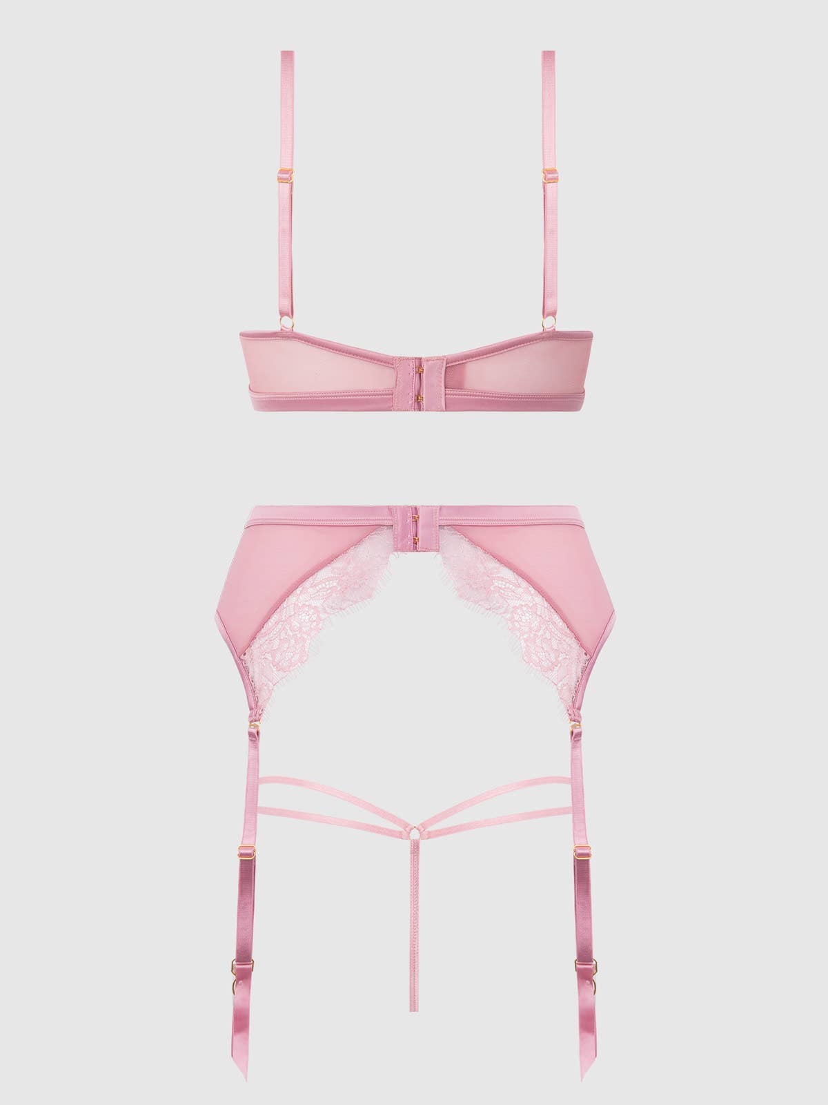BLAIR SATIN & LACE BRA, GARTER & G-STRING SET: ROSE