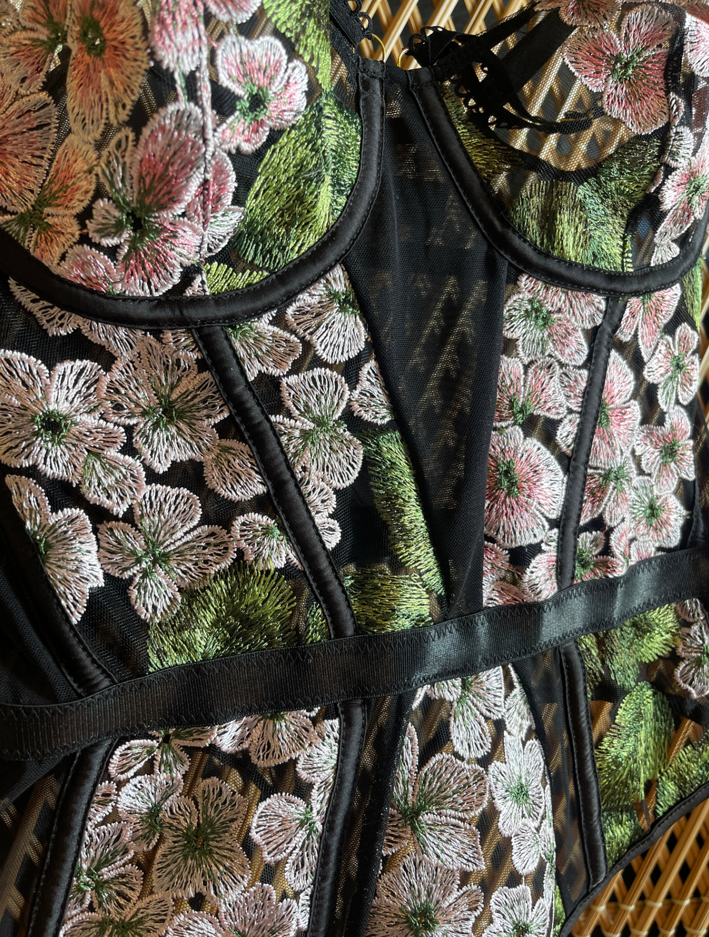 Hydrangea Night Embroidered Underwire Bodysuit