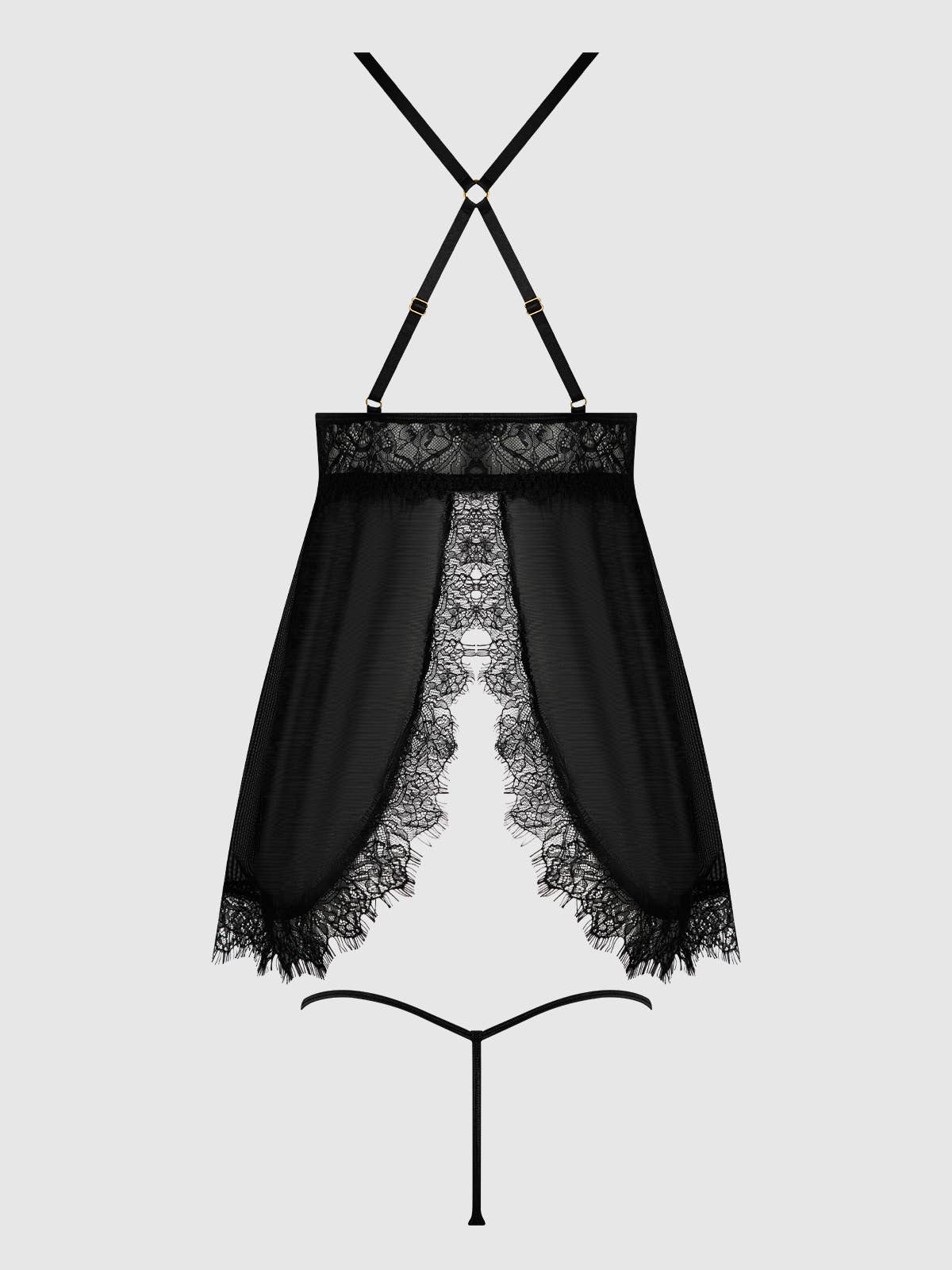 MILA EYELASH LACE & MESH BABYDOLL & G-STRING SET: FANFARE