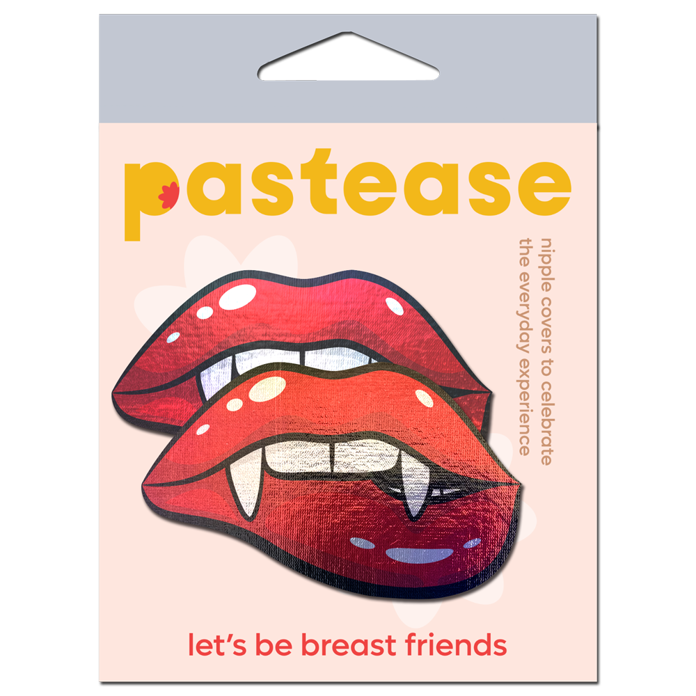Vampire Fangs Pasties Red Holo Biting Lip Nipple Covers