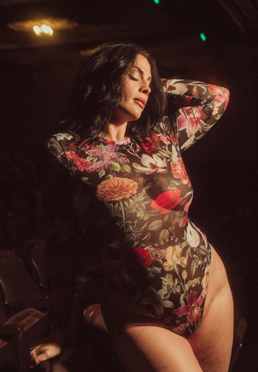 Floral Mesh Long Sleeve Bodysuit